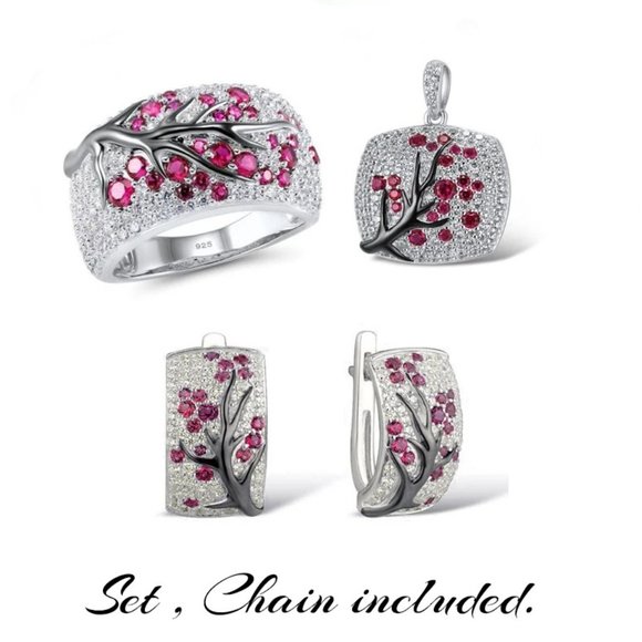 My Bead Emporium Jewelry - Cherry blossom set with earrings, pendant, and ring. Only size 8 available.